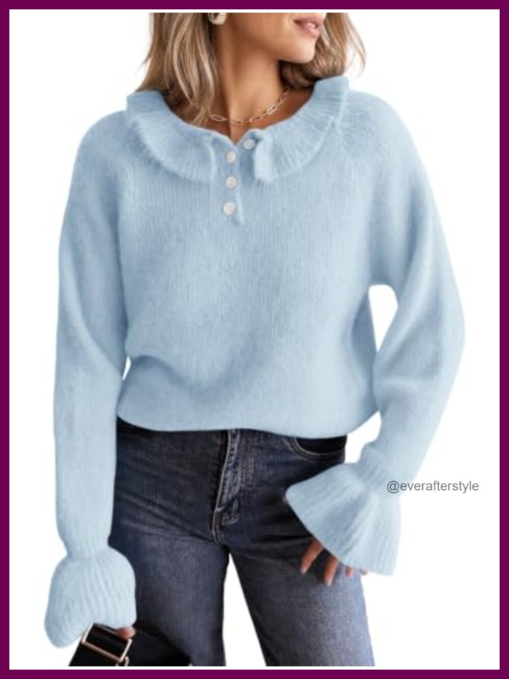 Ruffle Collared Long Sleeve Knit Sweater Pullover Top Casual Fall
